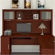 Pemberly Row Set of 2 72W Wood Hutch and L-Shaped Desk in Hansen Cherry