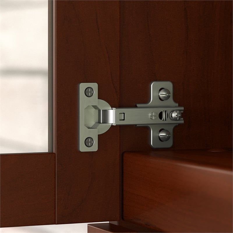 Pemberly Row Set of 2 72W Wood Hutch and L-Shaped Desk in Hansen Cherry