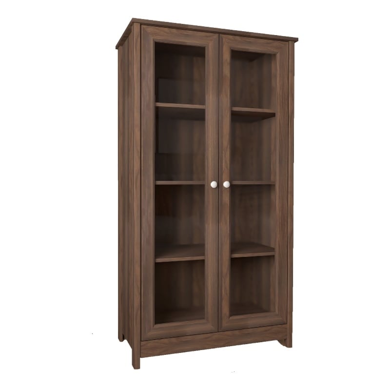 Pemberly Row Set of 2 Contemporary Walnut Bookcases for Home Decor