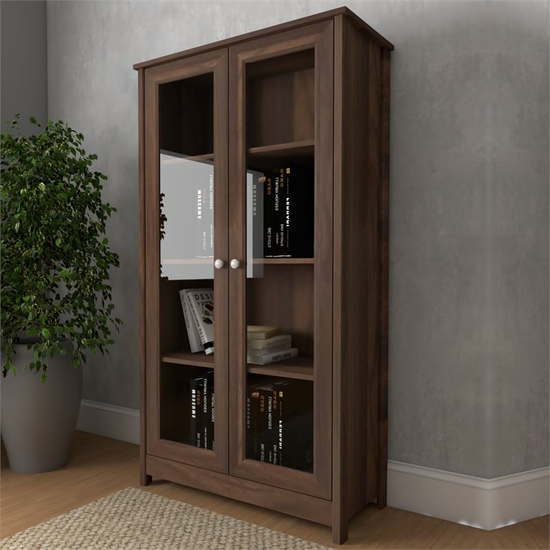 Pemberly Row Set of 2 Contemporary Walnut Bookcases for Home Decor