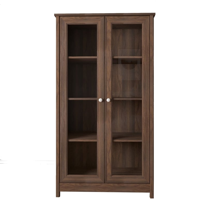 Pemberly Row Set of 2 Contemporary Walnut Bookcases for Home Decor