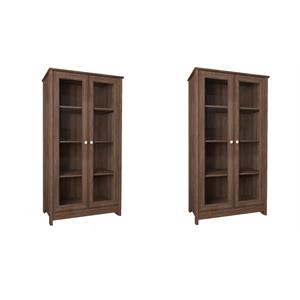 Pemberly Row Set of 2 Contemporary Walnut Bookcases for Home Decor