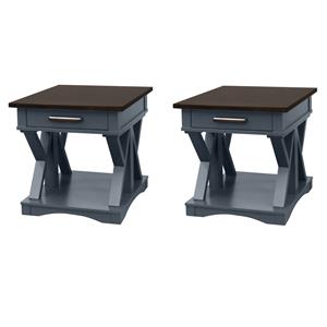 Pemberly Row Set of 2 Contemporary Wood End Tables in Denim Blue/Gray