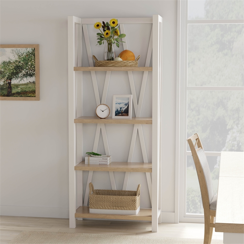 Pemberly Row Set of 2 Traditional Wood Etagere Bookcases in White