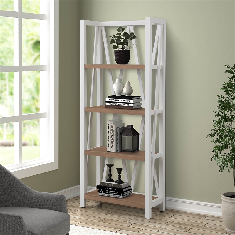 Pemberly Row Set of 2 Traditional Wood Etagere Bookcases in White