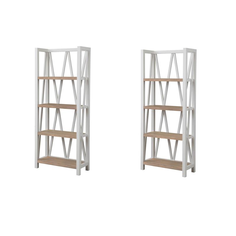 Pemberly Row Set of 2 Traditional Wood Etagere Bookcases in White