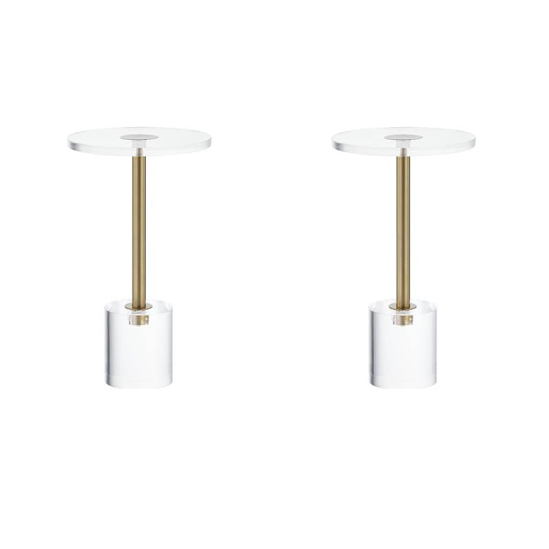 Pemberly Row Set of 2 Clear Plastic/Acrylic Martini End Tables with Gold Accents