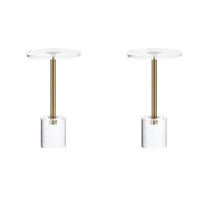 Pemberly Row Set of 2 Clear Plastic/Acrylic Martini End Tables with Gold Accents