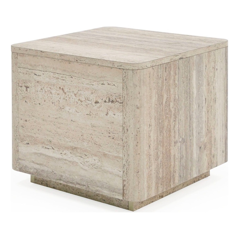 Pemberly Row Set of 2 Contemporary Travertine Square End Tables