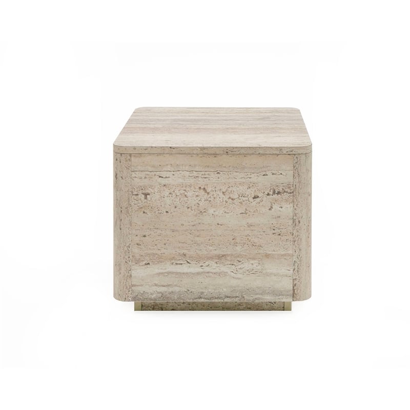 Pemberly Row Set of 2 Contemporary Travertine Square End Tables