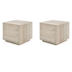Pemberly Row Set of 2 Contemporary Travertine Square End Tables