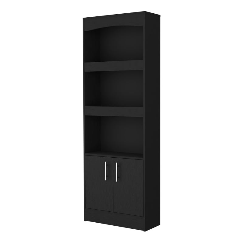 Pemberly Row Set of 2 Bookcases Double Door Cabinet Black Engineered Wood