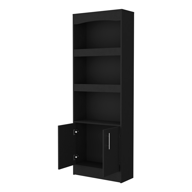 Pemberly Row Set of 2 Bookcases Double Door Cabinet Black Engineered Wood