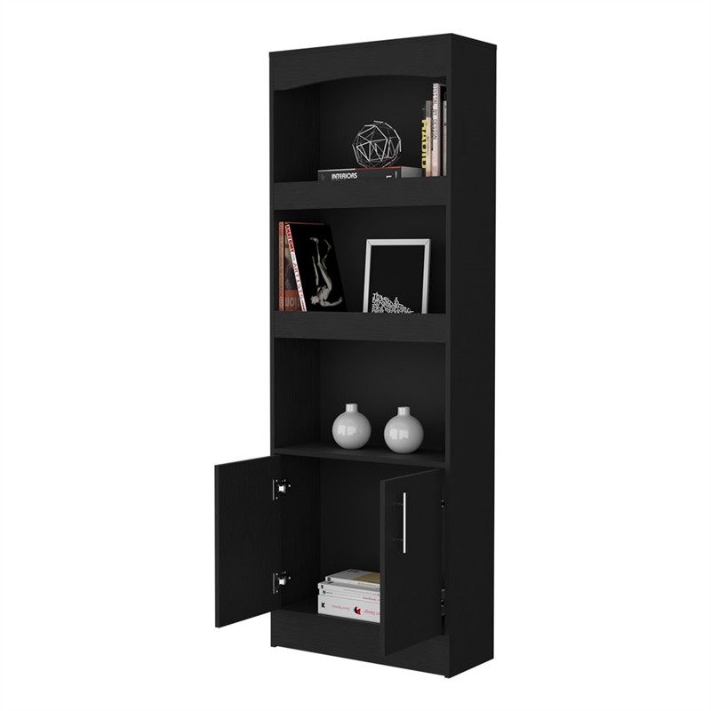 Pemberly Row Set of 2 Bookcases Double Door Cabinet Black Engineered Wood