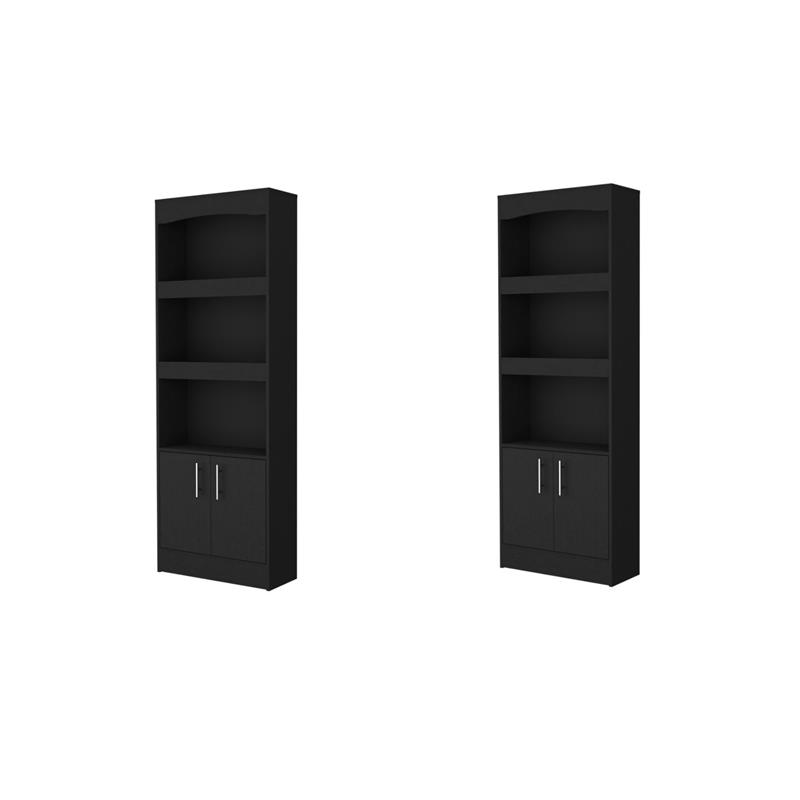 Pemberly Row Set of 2 Bookcases Double Door Cabinet Black Engineered Wood