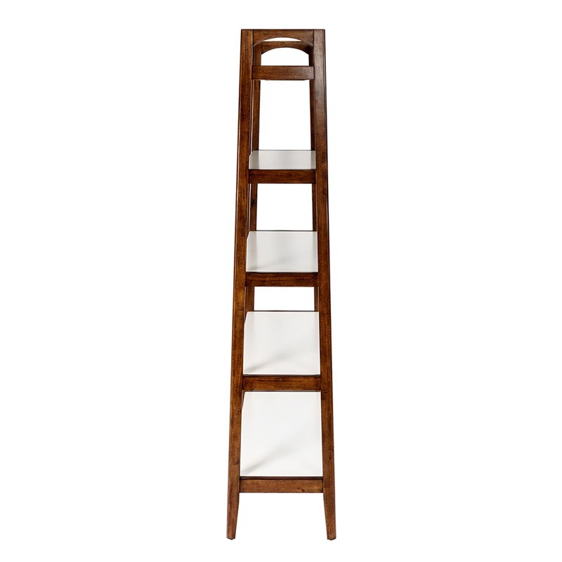 Pemberly Row Set of 2 Mid-Century Rubber Wood Bookcases in Off White/Pecan