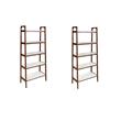 Pemberly Row Set of 2 Mid-Century Rubber Wood Bookcases in Off White/Pecan