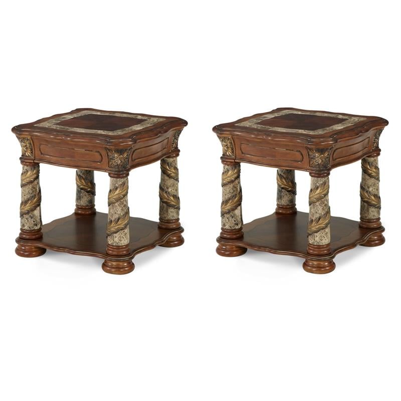 Pemberly Row Set of 2 Contemporary Wood End Tables - Classic Chestnut