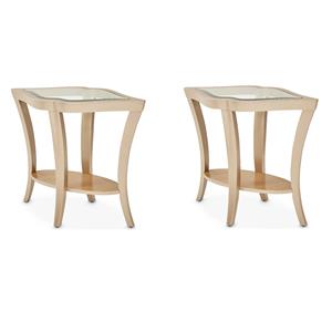 Pemberly Row Set of 2 Wood End Tables with Glass Top - Chardonnay