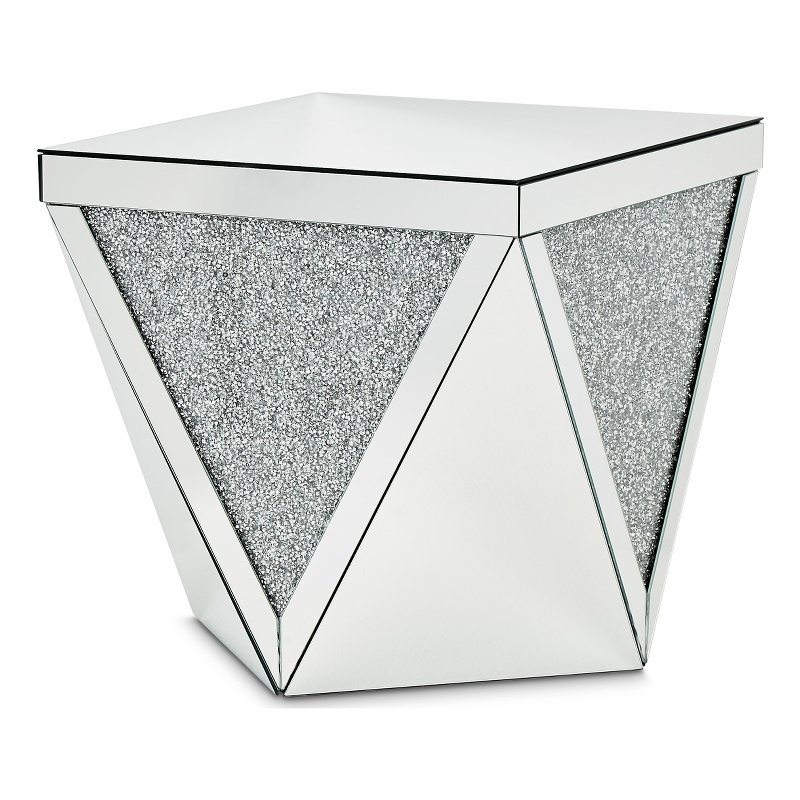 Pemberly Row Set of 2 Contemporary Mirrored Crystal End Tables