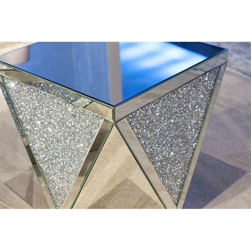 Pemberly Row Set of 2 Contemporary Mirrored Crystal End Tables