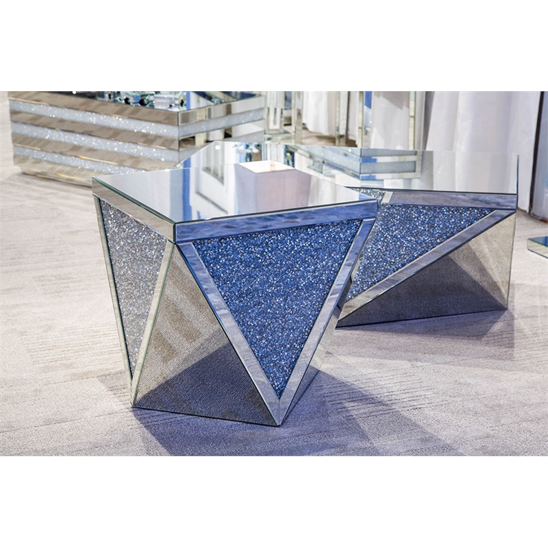 Pemberly Row Set of 2 Contemporary Mirrored Crystal End Tables