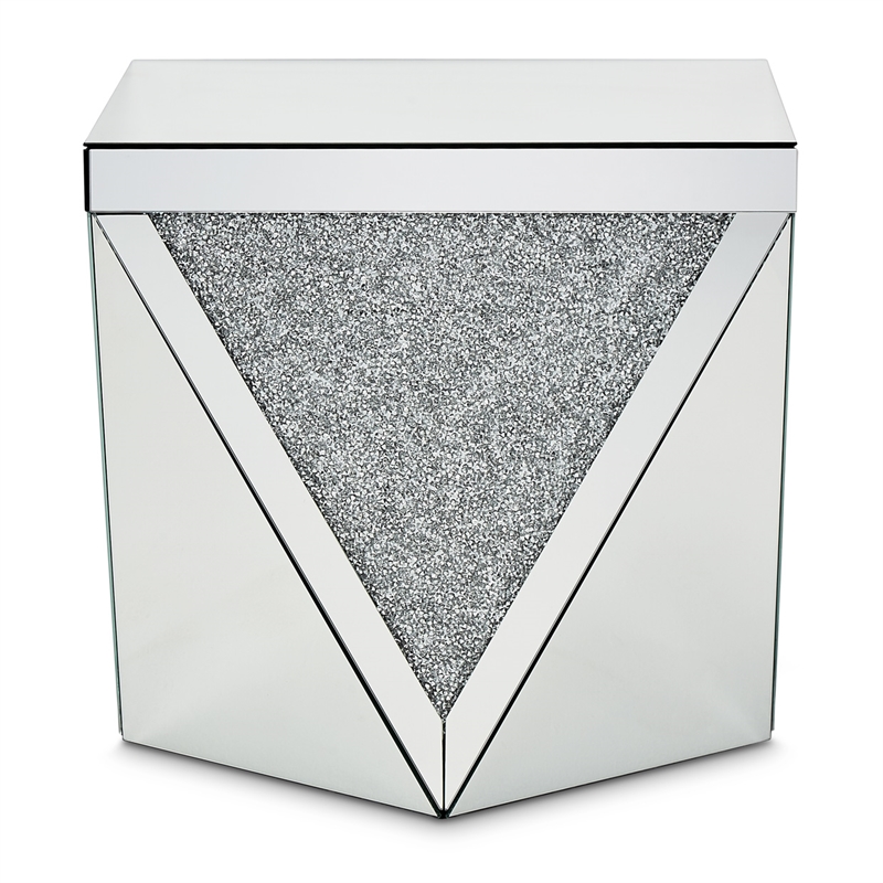 Pemberly Row Set of 2 Contemporary Mirrored Crystal End Tables