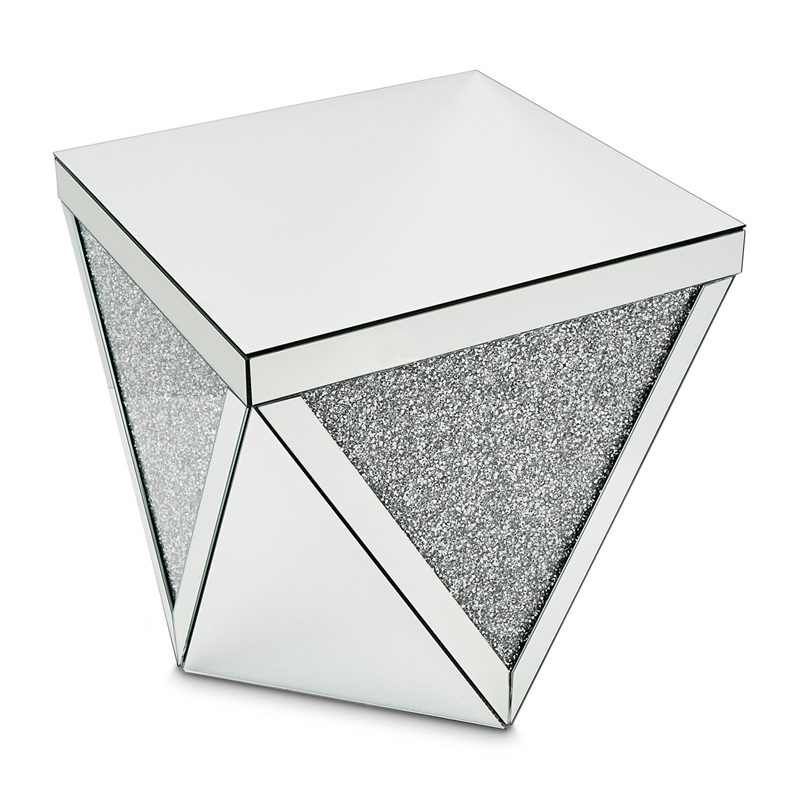 Pemberly Row Set of 2 Contemporary Mirrored Crystal End Tables