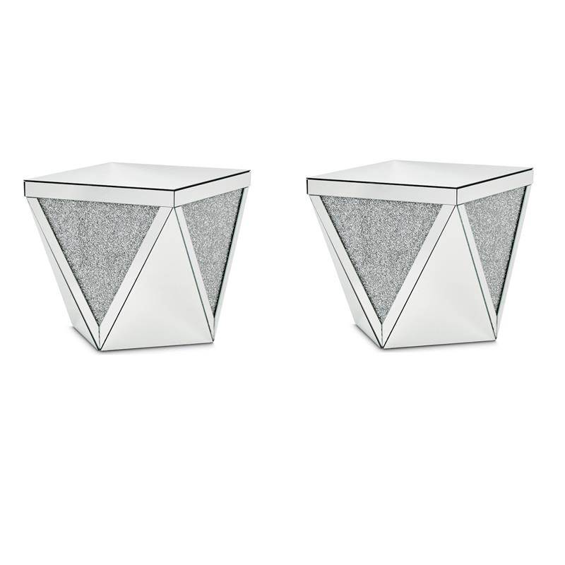 Pemberly Row Set of 2 Contemporary Mirrored Crystal End Tables