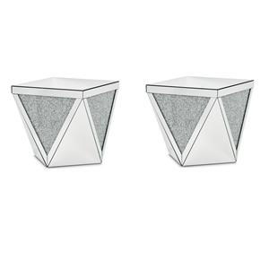 Pemberly Row Set of 2 Contemporary Mirrored Crystal End Tables