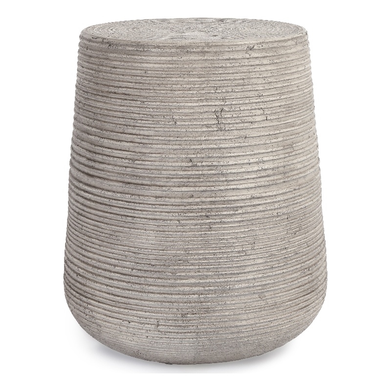 Pemberly Row Set of 2 Concrete Stone Outdoor End Tables in Rough Light Gray