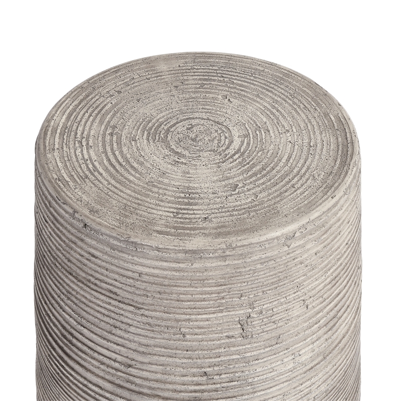 Pemberly Row Set of 2 Concrete Stone Outdoor End Tables in Rough Light Gray