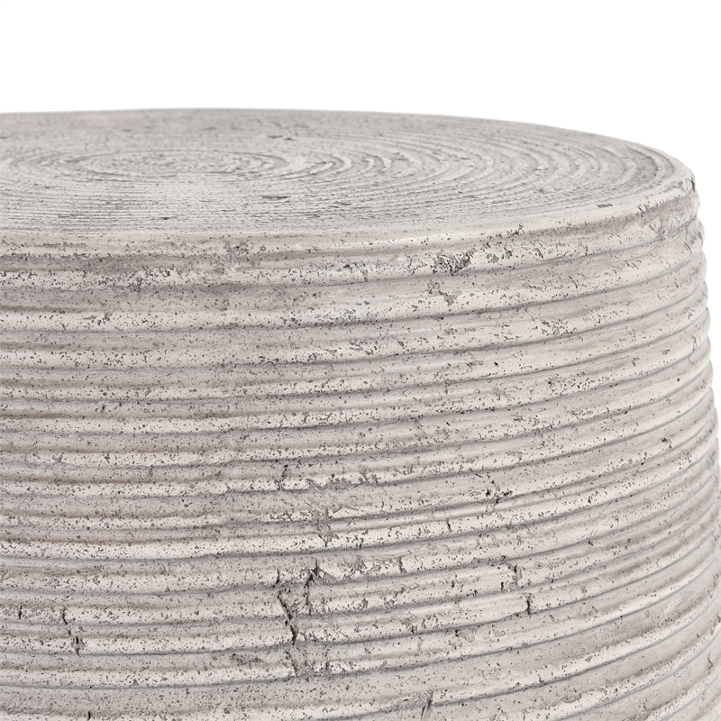 Pemberly Row Set of 2 Concrete Stone Outdoor End Tables in Rough Light Gray