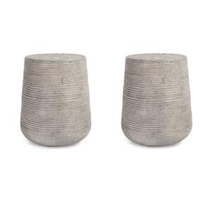 Pemberly Row Set of 2 Concrete Stone Outdoor End Tables in Rough Light Gray