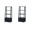 Pemberly Row Set of 2 4-Tier MDF Ladder Bookcases with 2 Drawers in Black