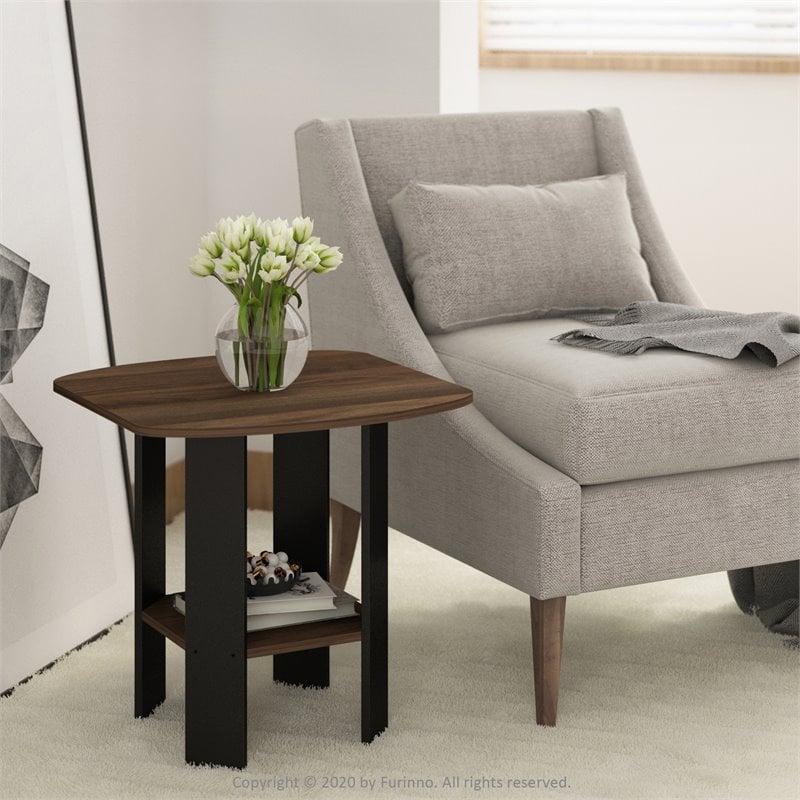 Pemberly Row Set of 2 Engineered Wood End Tables in Columbia Walnut/Black