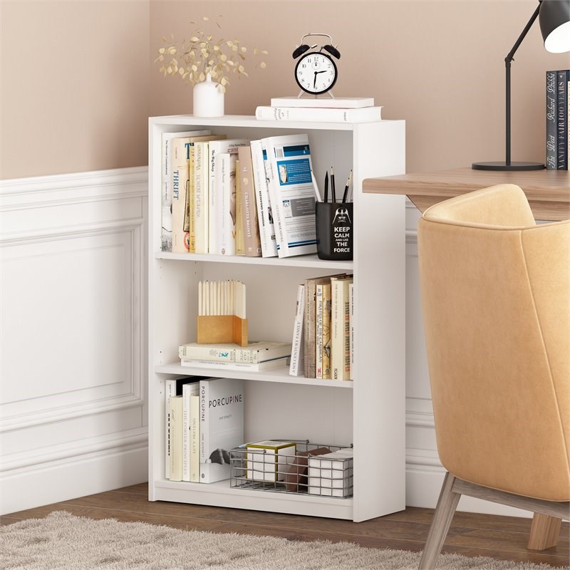 Pemberly Row Set of 2 Wood 3-Tier AdjusTables Shelf Bookcases in White