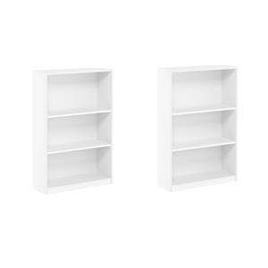 Pemberly Row Set of 2 Wood 3-Tier AdjusTables Shelf Bookcases in White