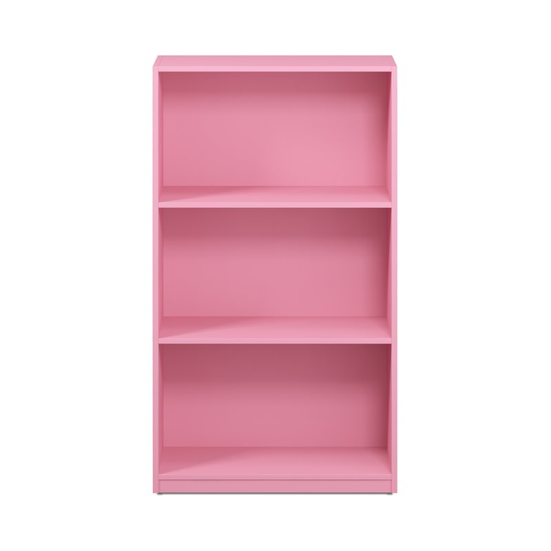 Pemberly Row Set of 2 Engineered Wood 3-Tier Bookcases Storage Shelves in Pink