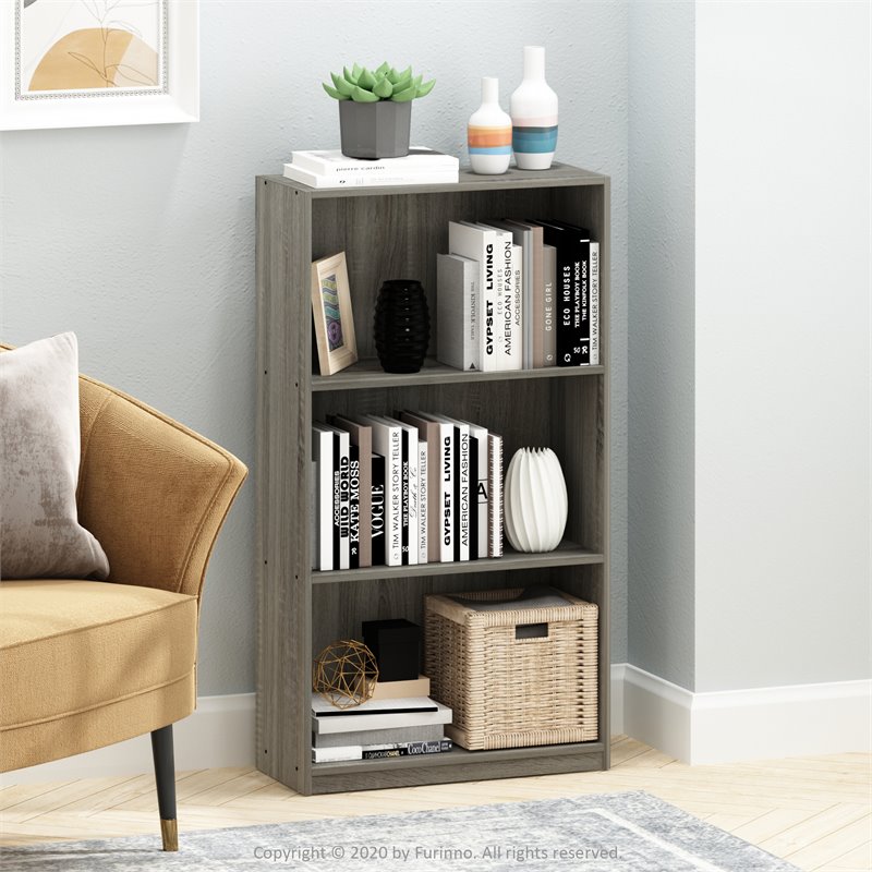 Pemberly Row Set of 2 3-Tier Bookcases Storage Shelves in French Oak Gray