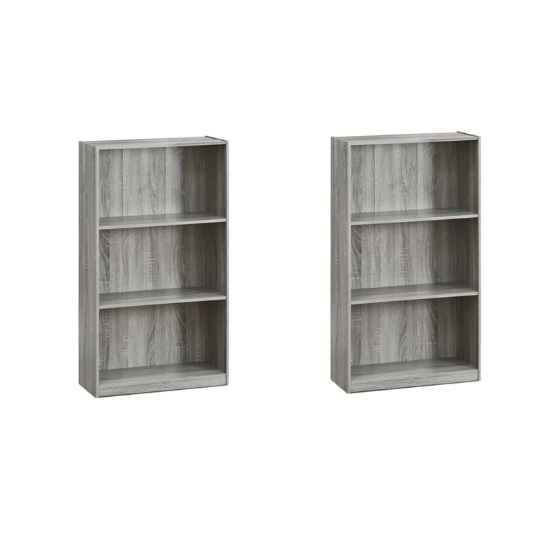 Pemberly Row Set of 2 3-Tier Bookcases Storage Shelves in French Oak Gray