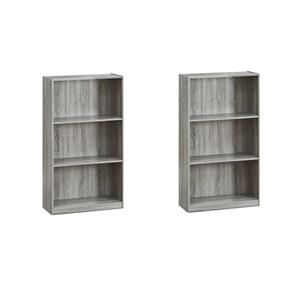 Pemberly Row Set of 2 3-Tier Bookcases Storage Shelves in French Oak Gray