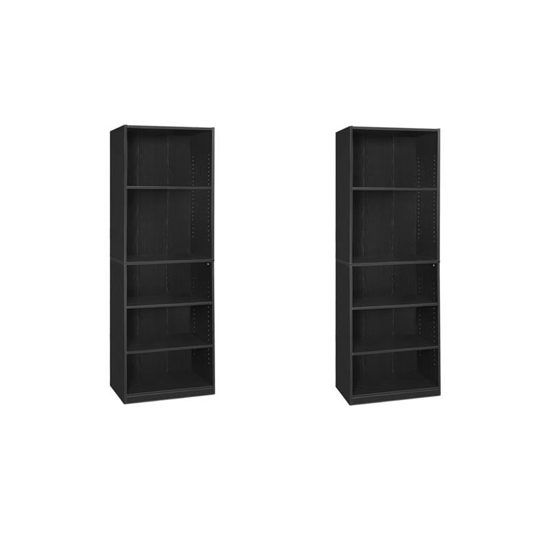 Pemberly Row Set of 2 Engineered Wood Simply Home 5-Shelf Bookcases in Black