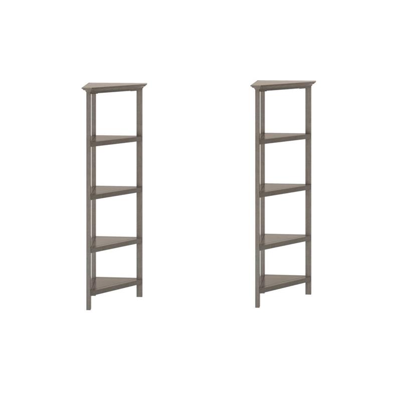 Pemberly Row Set of 2 4-tier Corner Traditional Wooden Bookcases in Washed Gray