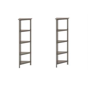 Pemberly Row Set of 2 4-tier Corner Traditional Wooden Bookcases in Washed Gray