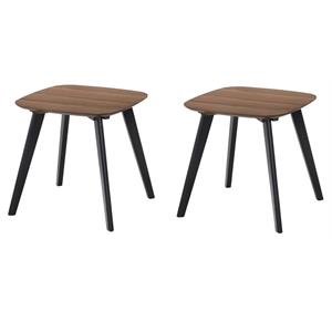 Pemberly Row Set of 2 Solid End Tables with Powder Coated Black Legs in Walnut