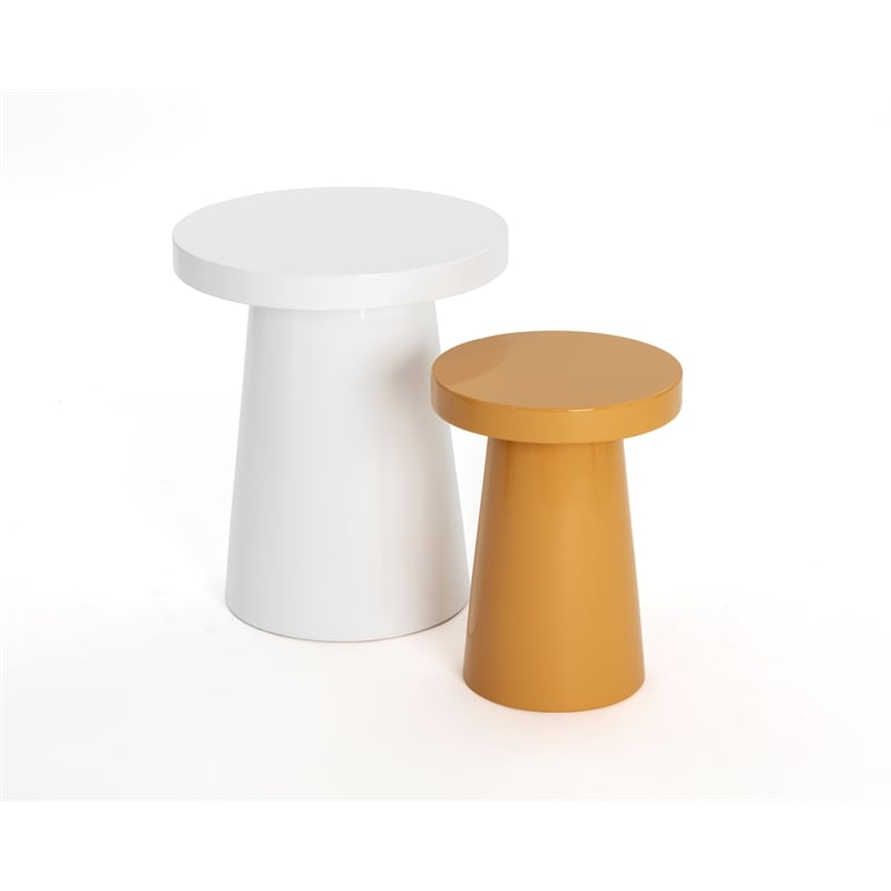Pemberly Row Set of 2 Contemporary Concrete End Tables - Large - White