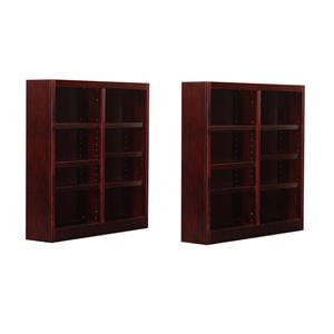 Pemberly Row Set of 2 48&quot Tall 8-Shelf Double Wide Wood Bookcases in Cherry