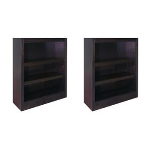 Pemberly Row Set of 2 Traditional 36&quot Tall 3-Shelf Wood Bookcases in Espresso