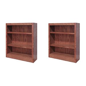 Pemberly Row Set of 2 Traditional 36&quot Tall 3-Shelf Wood Bookcases in Dry Oak